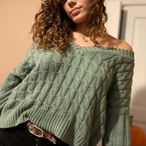 Mint off the shoulder sweater